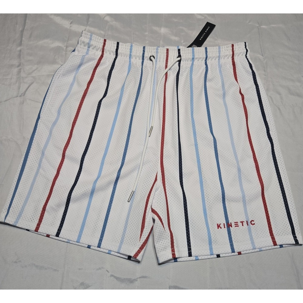 Kinetic Kings NWT Mesh Striped Athletic Shorts Mens‎ XL USA Basketball Gym Luxe